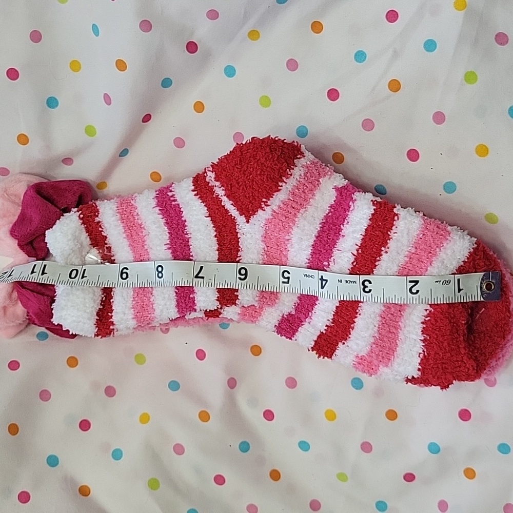 Capelli Pink and Red Slipper Socks With Two Ponytail Holders. - Picture 8 of 8